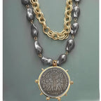 Coin Pendant Necklace - Large British Penny Collectibles Charm With Figaro Chain by Adornity