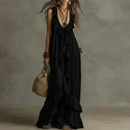 Women's Boho Ruffle Irregular Hem Maxi Dress Spring Deep V Neck Loose Party Long Dresses New Summer Sleeveless Solid Beach Dress by Adornity