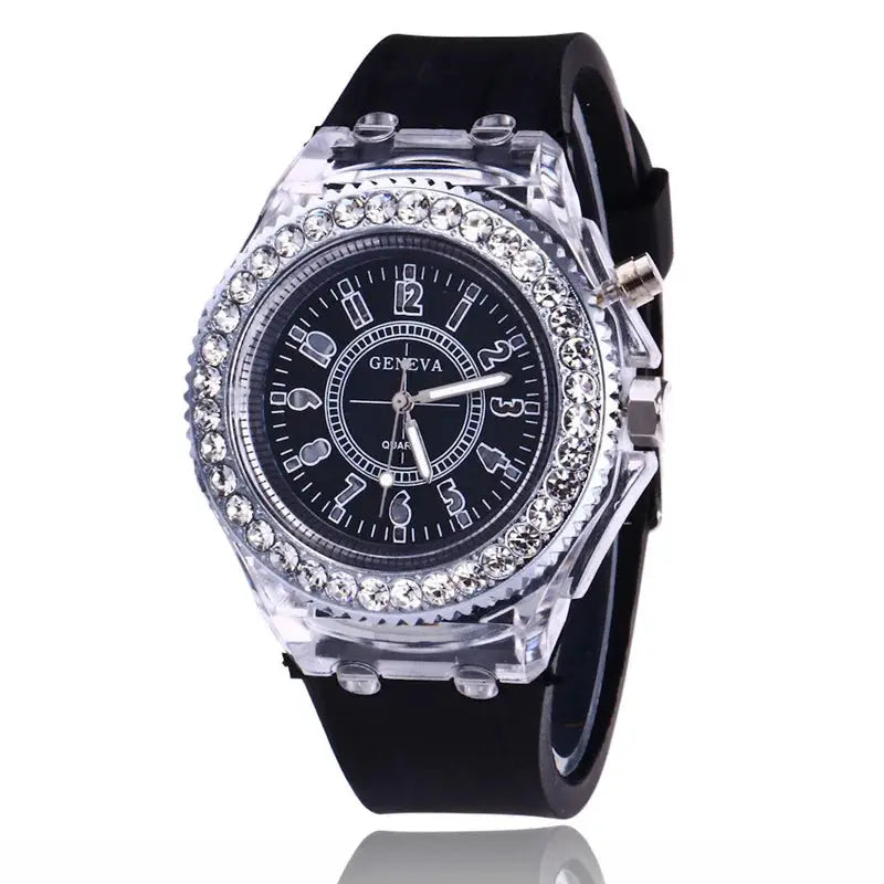 LED Light Flash Luminous Watches Women Men Boys Girls Silicone Wrist Watch Fashion Rhinestone Clock Kids Children Relogio Saati by Adornity