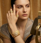Gold Plated Bracelet – Cubic Zirconia Ring & Flower Pattern Vintage Copper Bangles Set by Adornity