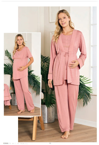 Primum Cotton Maternity Loungewear Set with Nursing-Friendly Design and Matching Robe