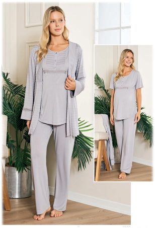 Primum Cotton Maternity Loungewear Set with Nursing-Friendly Design and Matching Robe