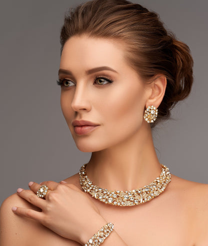 Bridal Jewelry Set - SilverGold Statement Necklace Earrings  Bracelet