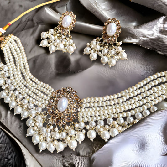 Victorian Pearl Jewelry Set - Bridal Choker Necklace  Earrings