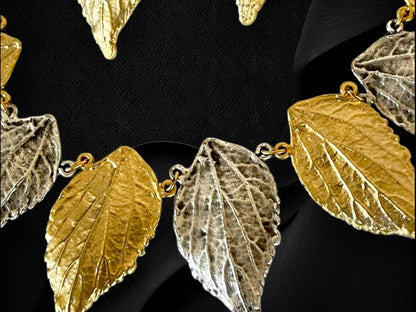 Gold Plated Leaf Necklace and Earrings Set - Modern Bohemian Jewelry Gift