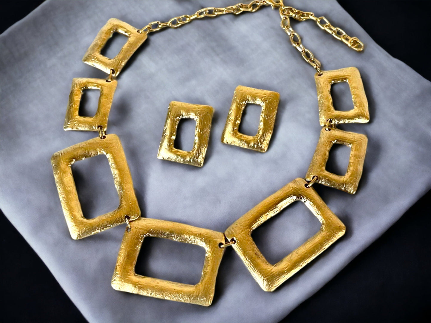 Chunky Geometric Jewelry Set - Bold Silver Gold Plated Necklace and Earrings Gift for Her