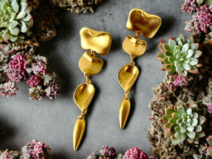 Gold Geometric Drop Earrings - Handmade Minimalist Statement Jewelry