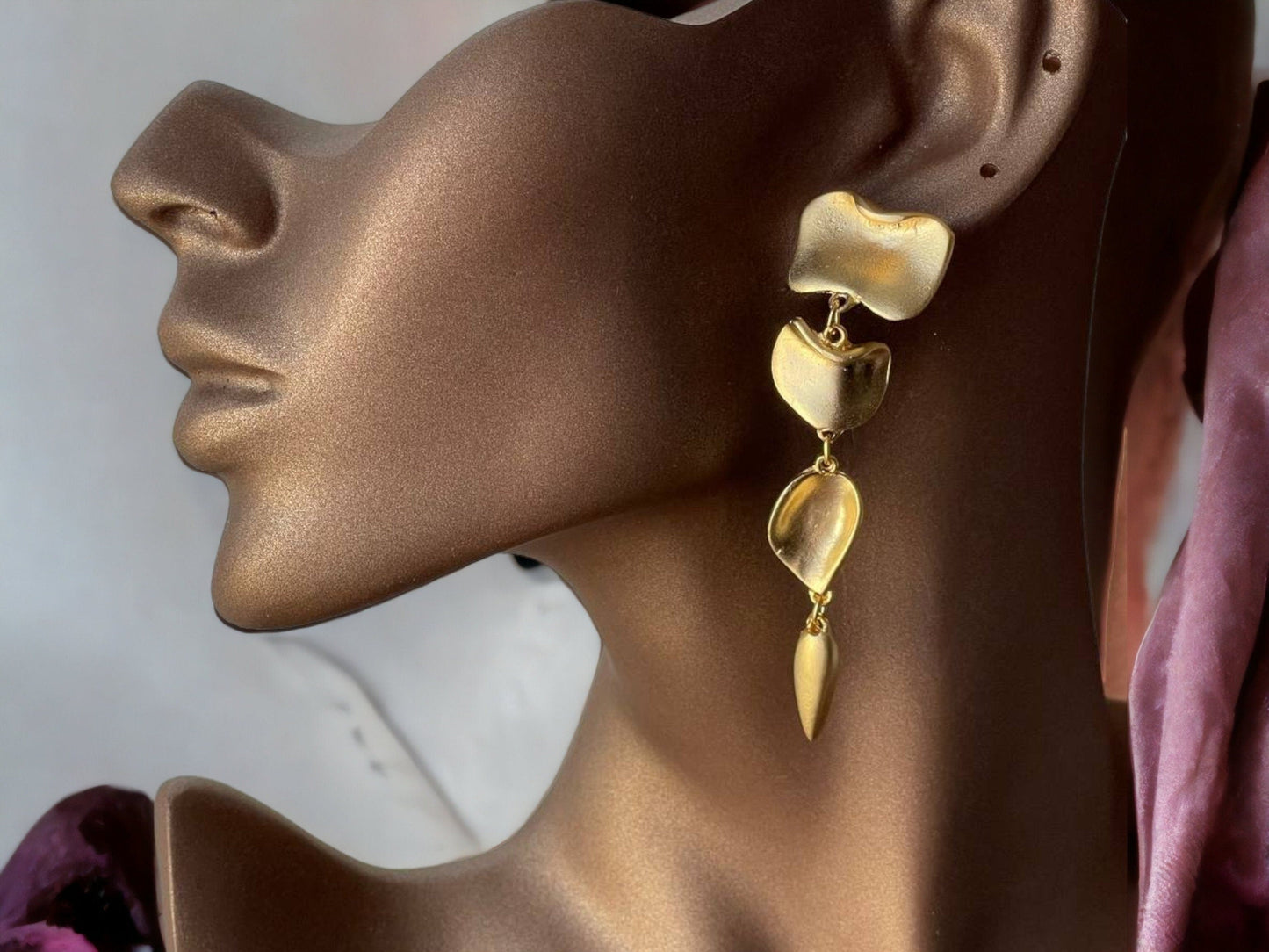 Gold Geometric Drop Earrings - Handmade Minimalist Statement Jewelry