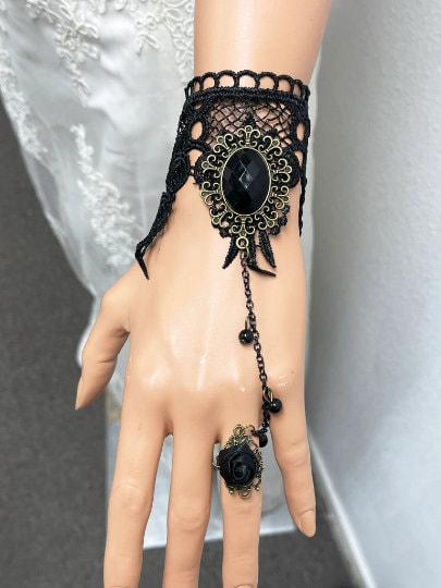 Victorian Gothic Choker Necklace - Black Lace Wedding Jewelry