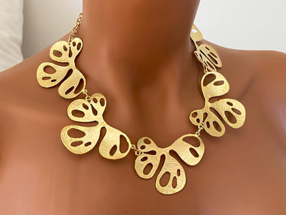 Minimalist Two Tone Gold Plated Necklace Earrings Set Chunky Jewelry Set