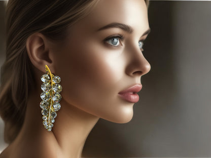 Gold Plated Pearl Crystal Drop Earrings - Bridal  Bridesmaid Jewelry Gift