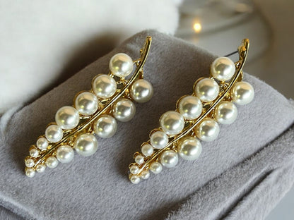 Gold Plated Pearl Crystal Drop Earrings - Bridal  Bridesmaid Jewelry Gift