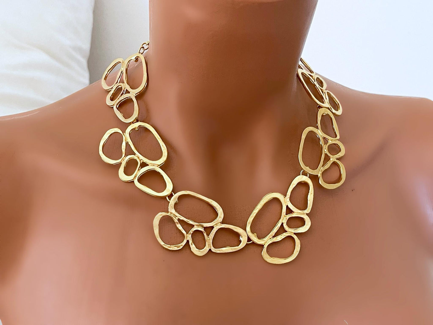 Gold Plated Chunky Necklace  Earrings Set - Two Tone Geometric Minimalist Jewelry