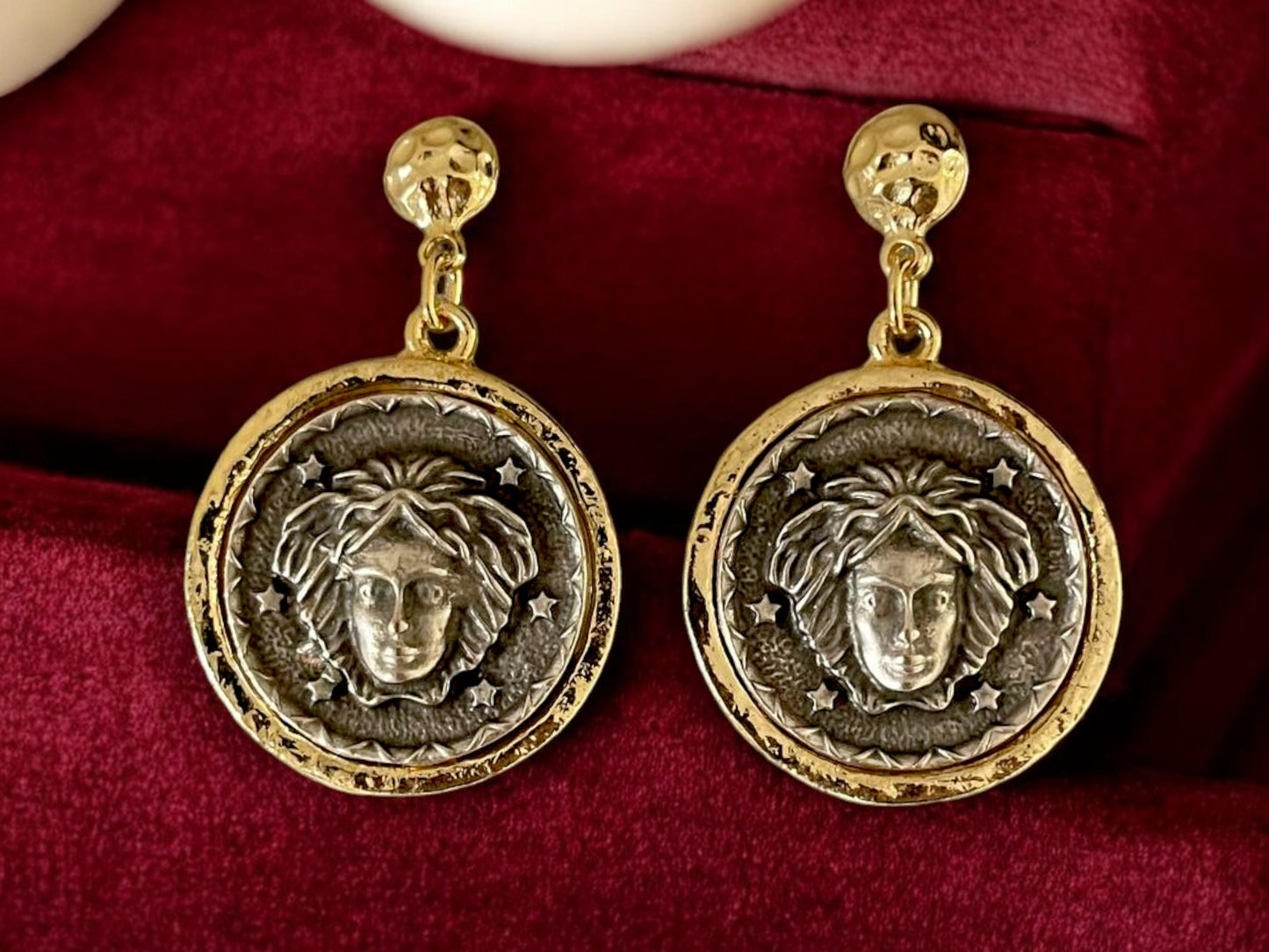 18k Gold Plated Medusa Coin Earrings - Handmade Bohemian Jewelry from Turkiye