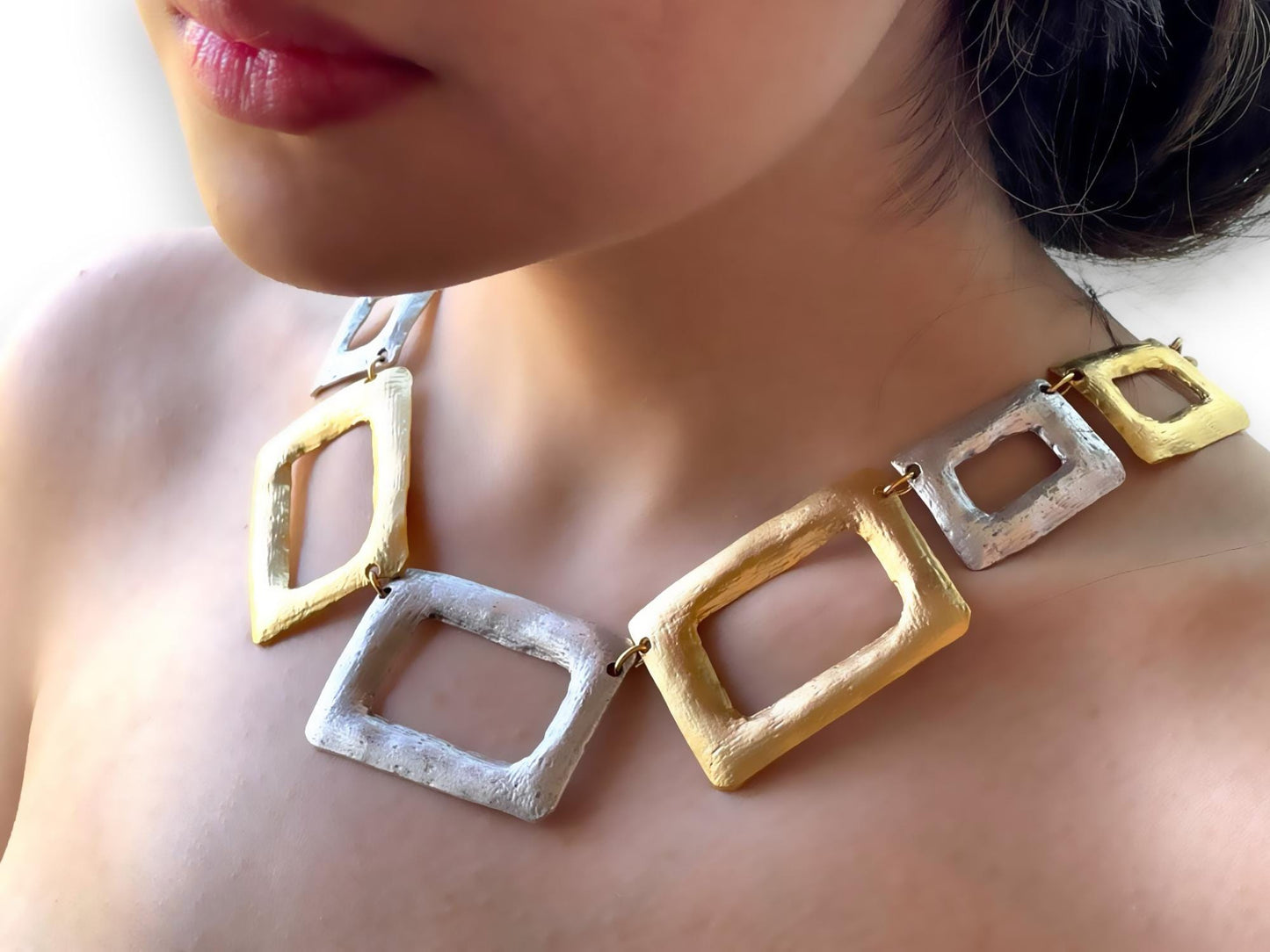 Chunky Gold Plated Jewelry Set - Bold Bib Necklace  Earrings Perfect Birthday Gift for Her