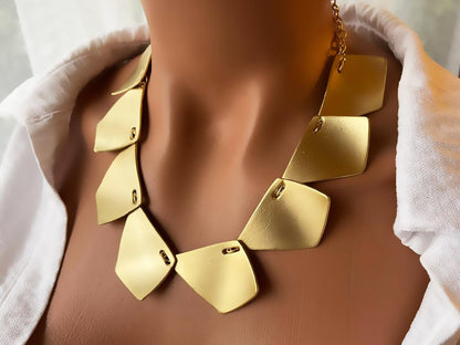 Gold Plated Geometric Jewelry Set - Chunky Necklace  Earring Gift for Her