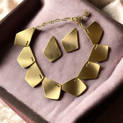 Gold Plated Geometric Jewelry Set - Chunky Necklace  Earring Gift for Her