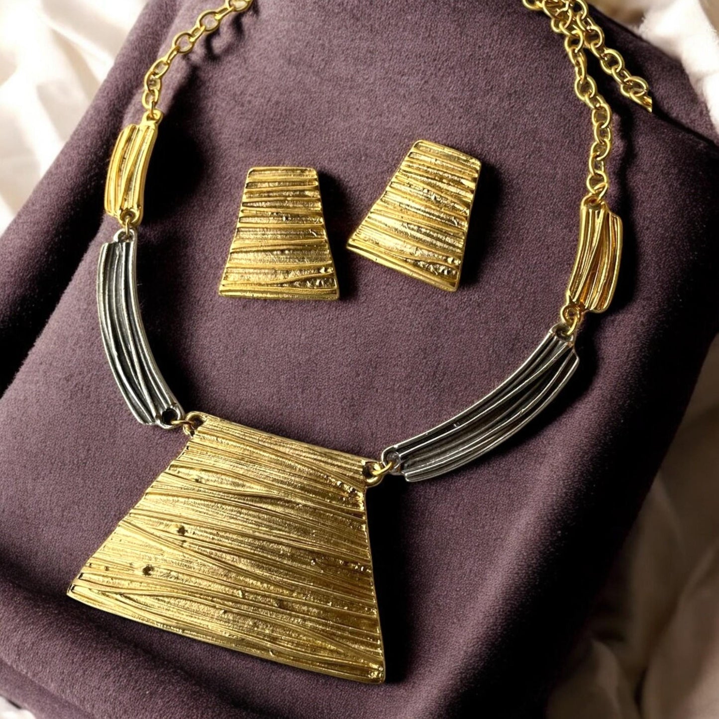 Geometric Necklace and Earring Set - Handmade Two-Tone Gold and Silver Jewelry Gift