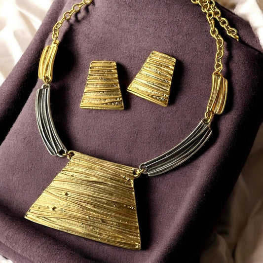 Geometric Necklace and Earring Set - Handmade Two-Tone Gold and Silver Jewelry Gift