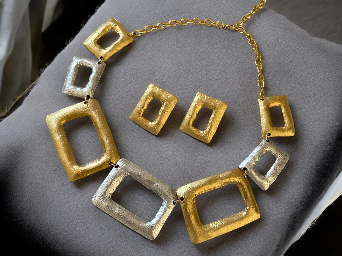 Chunky Gold Plated Jewelry Set - Bold Bib Necklace  Earrings Perfect Birthday Gift for Her