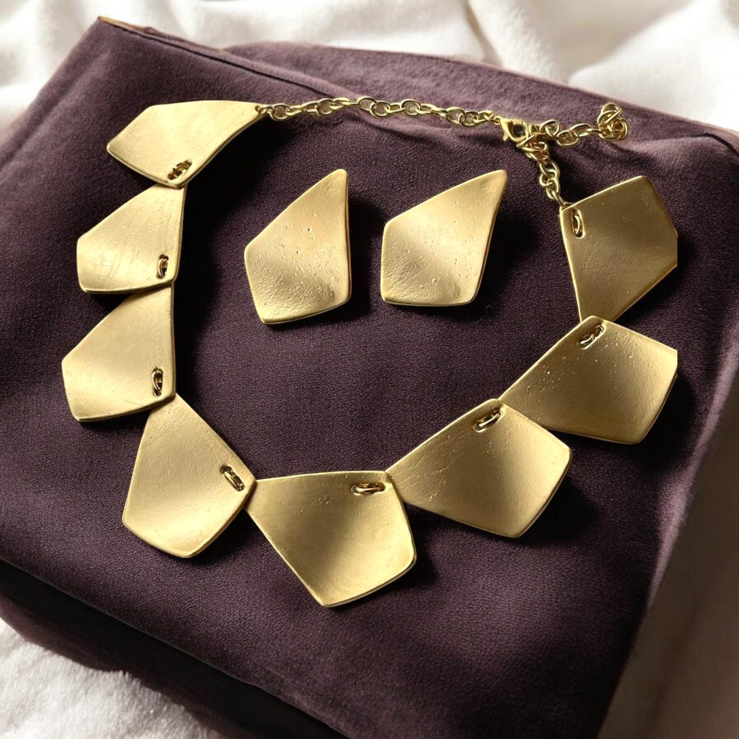 Gold Plated Geometric Jewelry Set - Chunky Necklace  Earring Gift for Her