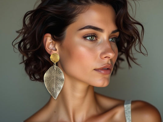 Gold-Plated Chunky Two-Tone Statement Earrings - Unique Textured Dangle Jewelry