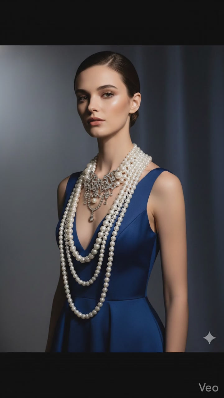 Vintage Bowknot Necklace Multi Layer Faux Pearl Luxury Jewelry Collection Limited Edition
