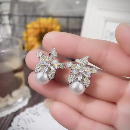 Floral Pearl Stud Earrings