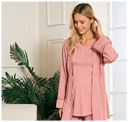 Primum Cotton Maternity Loungewear Set with Nursing-Friendly Design and Matching Robe