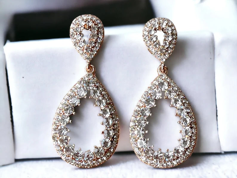 Chic Crystal Bridal Hoop Waterdrop Earrings