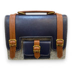 Vegan Leather Satchel – Handmade Navy Tan Two Tone Crossbody with Gold Buckles by navichi