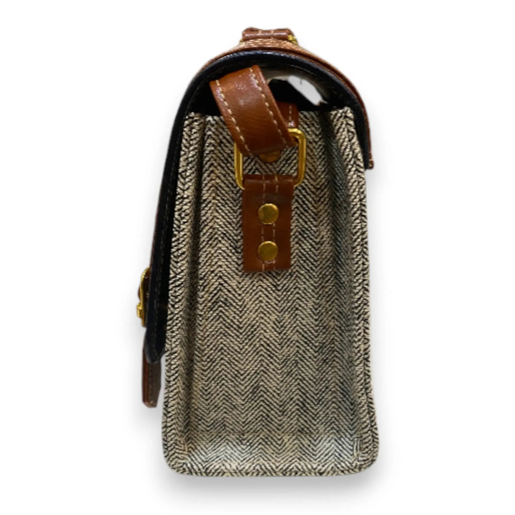 Vegan Leather Satchel – Handmade Navy Tan Two Tone Crossbody with Gold Buckles by navichi