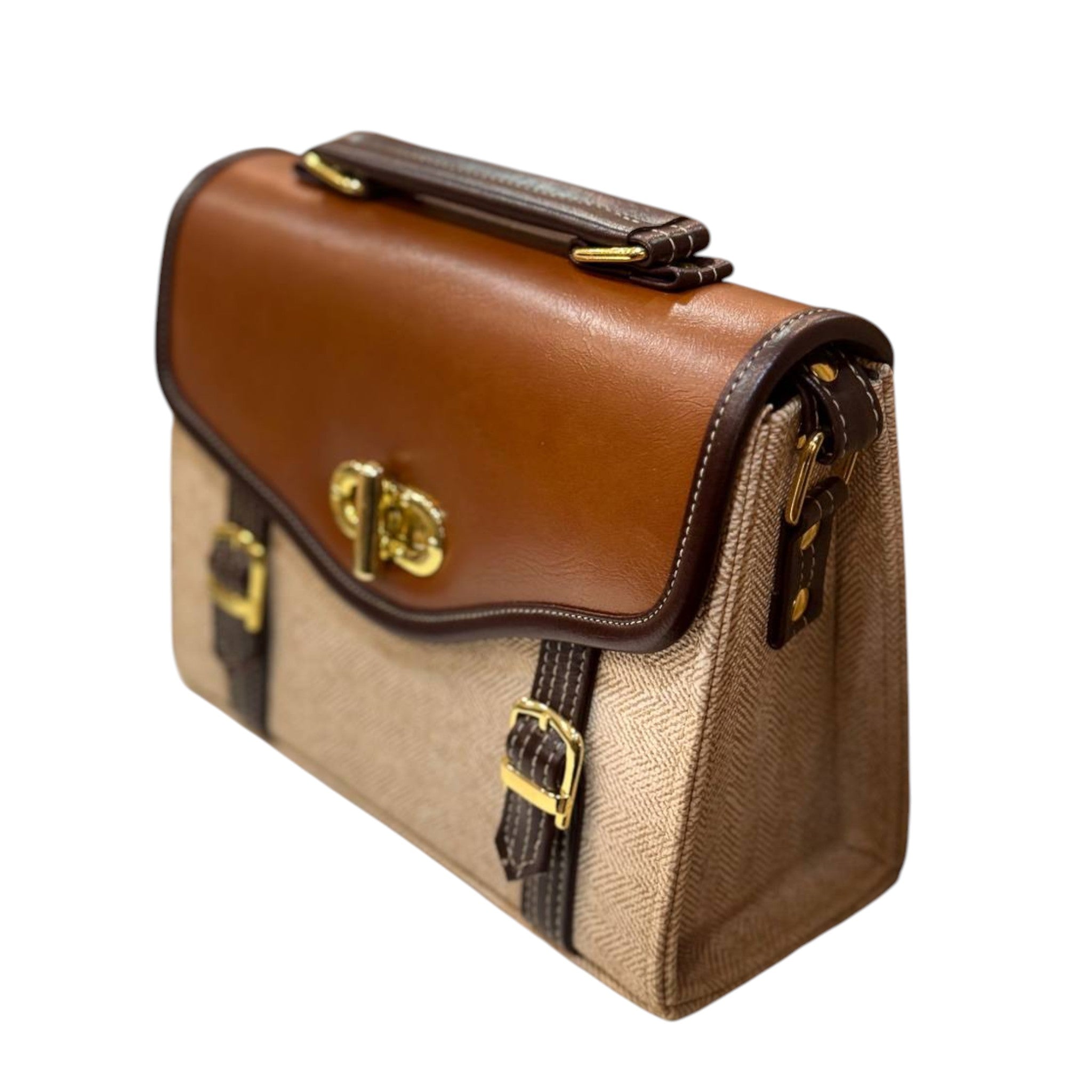 Classic Canvas & Leather Satchel Bag – Vintage Brown and Beige