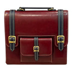 Vegan Leather Satchel – Handmade Burgundy Structured Bag with Gold Buckle by navichi