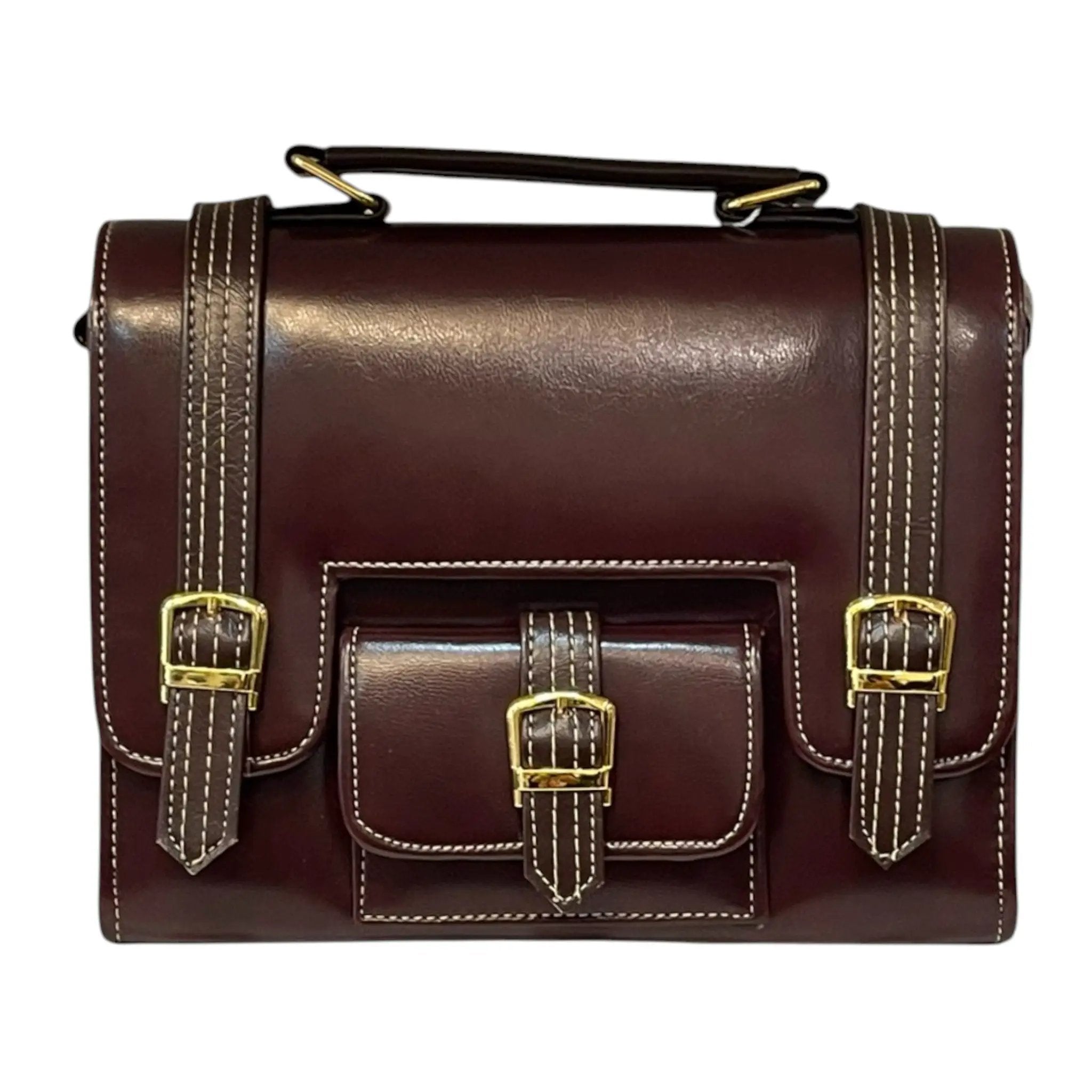 Vegan Leather Satchel – Handmade Brown Satchel Bag with Gold Hardware Purse by navichi